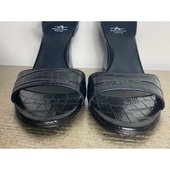 NEW AQUATALIA HEELS 9 BLACK LEATHER CROC MARY JANE FESTIVE HOLIDAYS QUIET LUXURY - Picture 11 of 16
